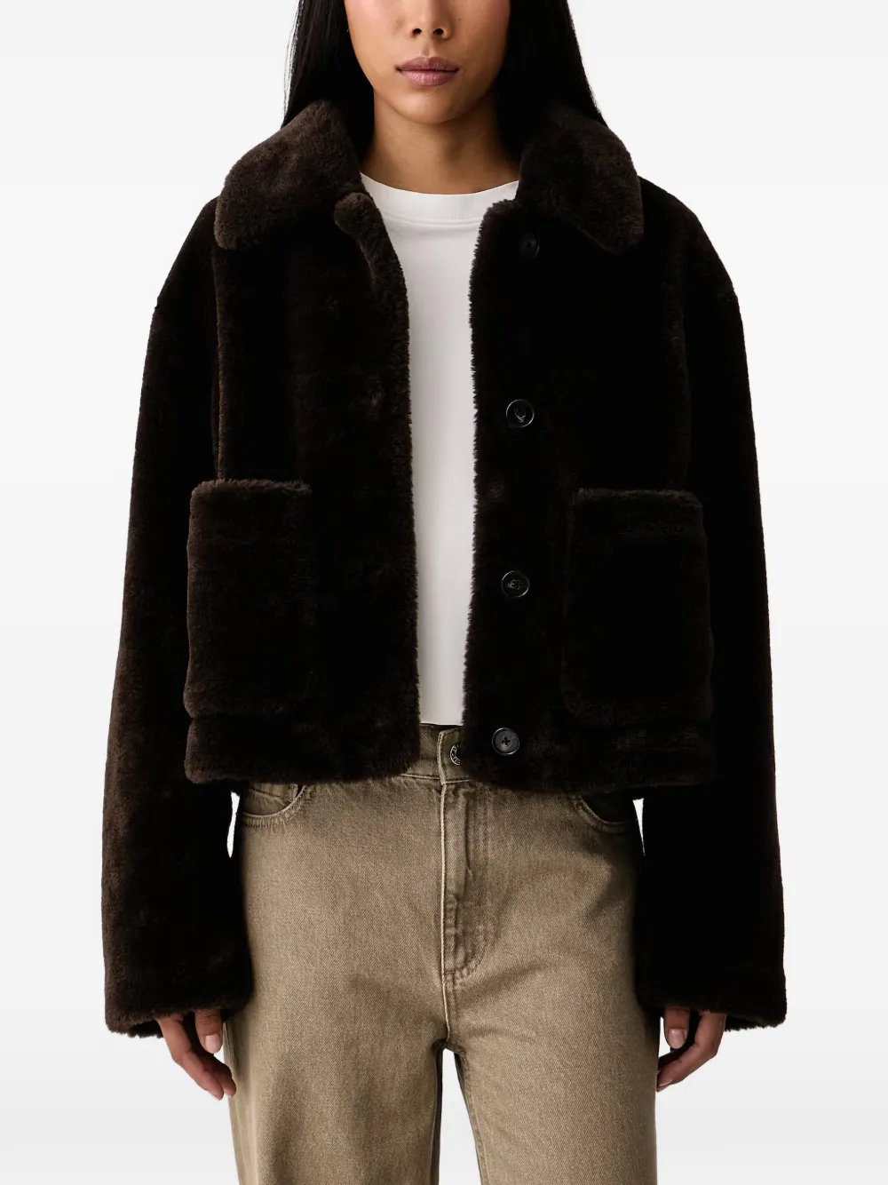 Marc O'Polo faux-fur patch-pocket jacket - Marrone