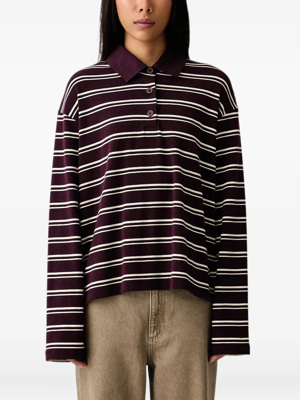 Marc O'Polo striped long-sleeve polo shirt Rood