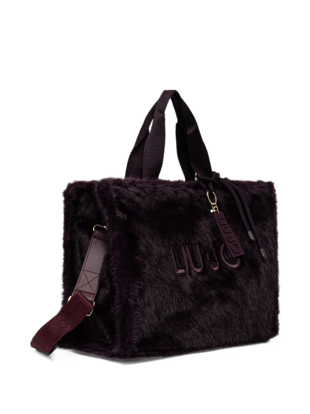 LIU JO large faux-fur logo-embroidered tote bag Rood