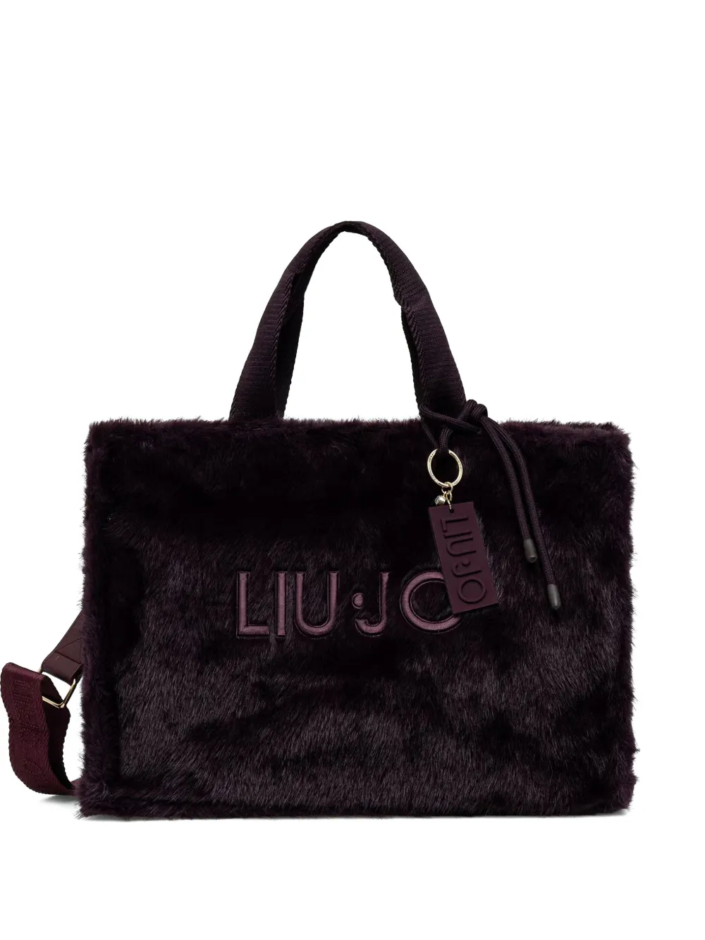 LIU JO large faux-fur logo-embroidered tote bag - Rosso