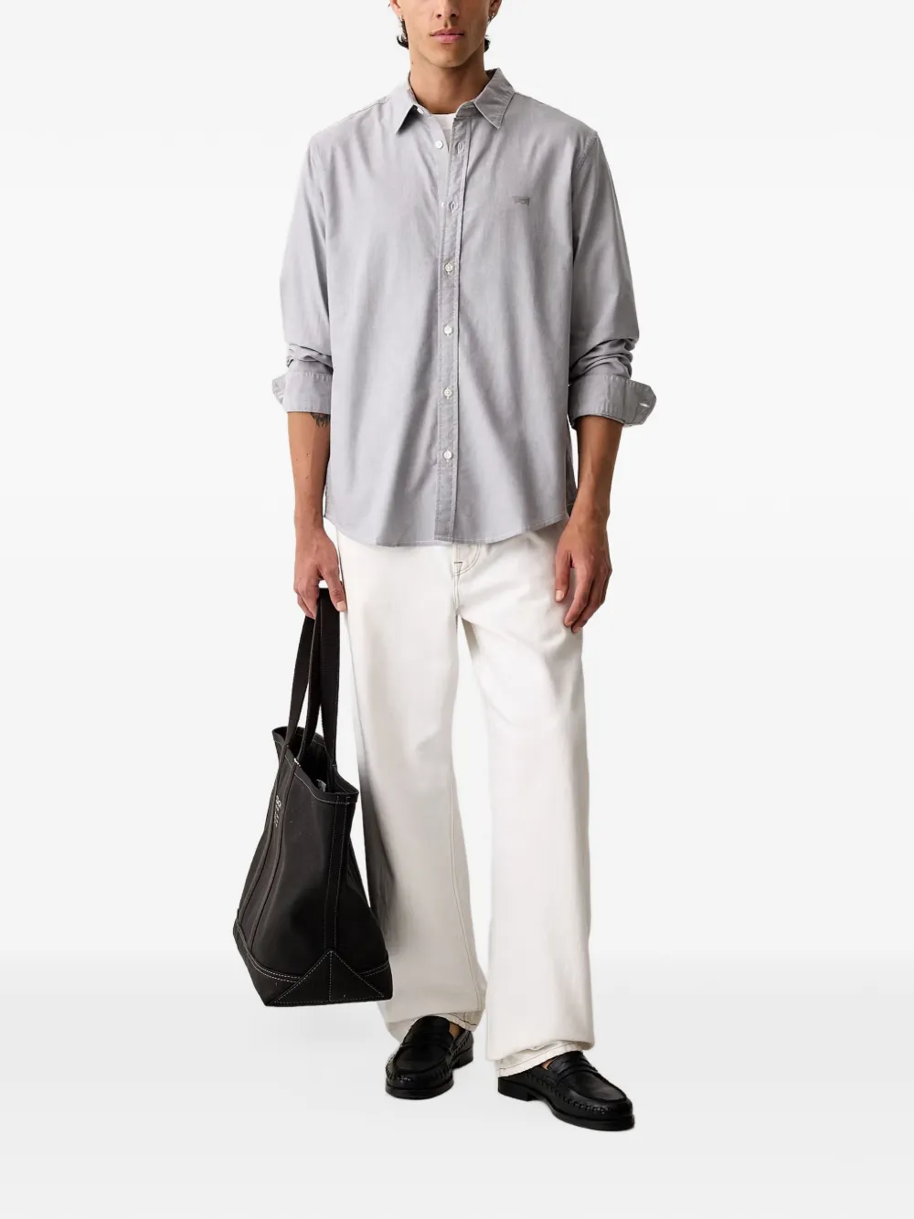 Levi's logo-embroidered button-down shirt Grijs
