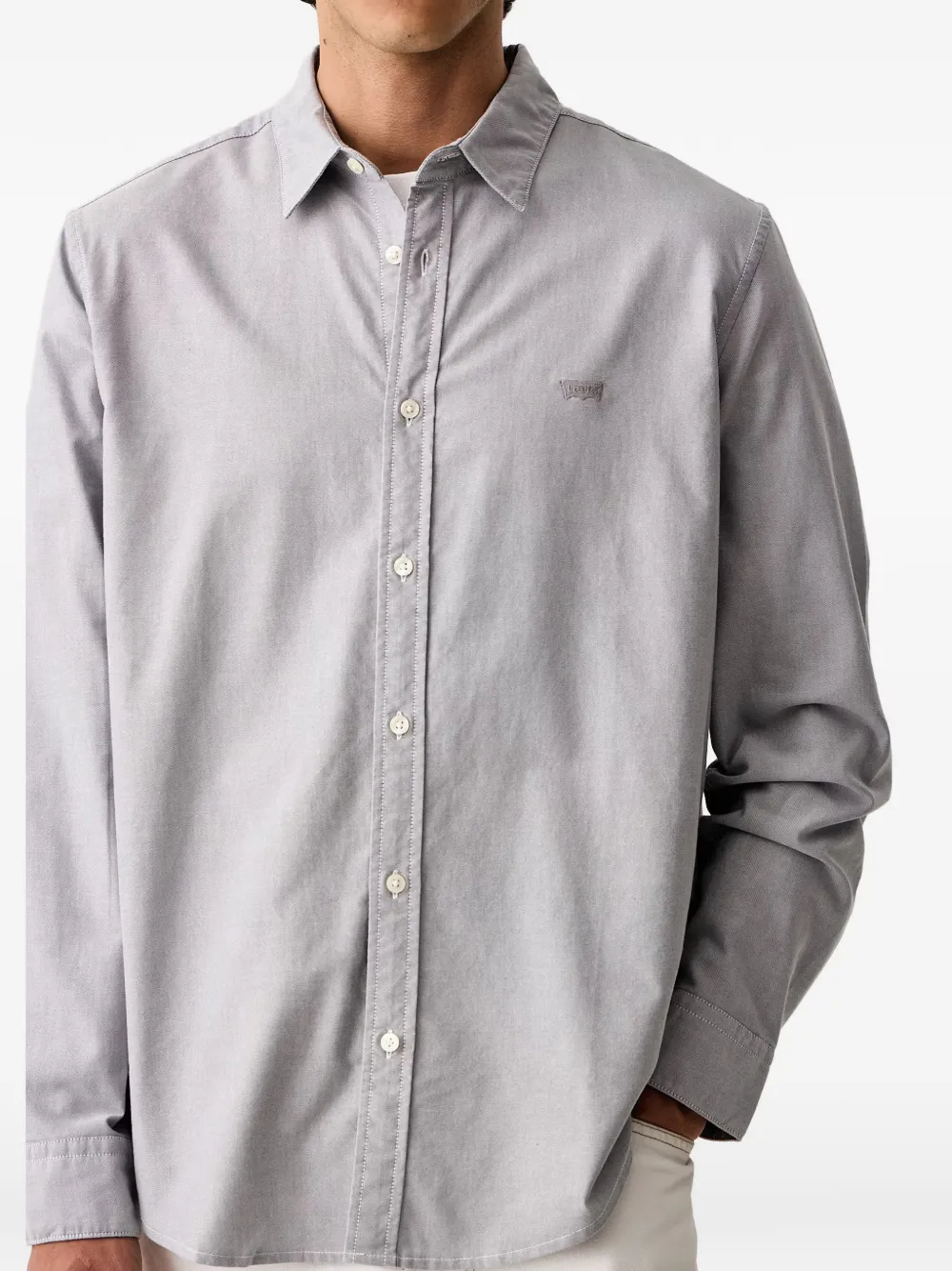 Levi's logo-embroidered button-down shirt Grijs