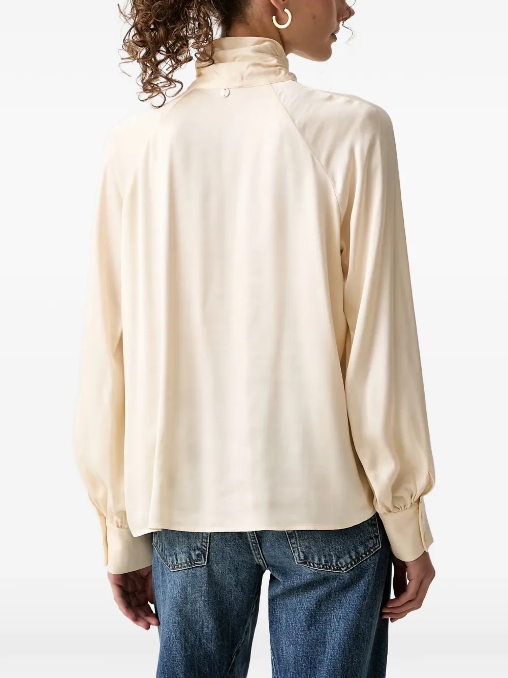 LIU JO pussy-bow long-sleeve blouse Beige