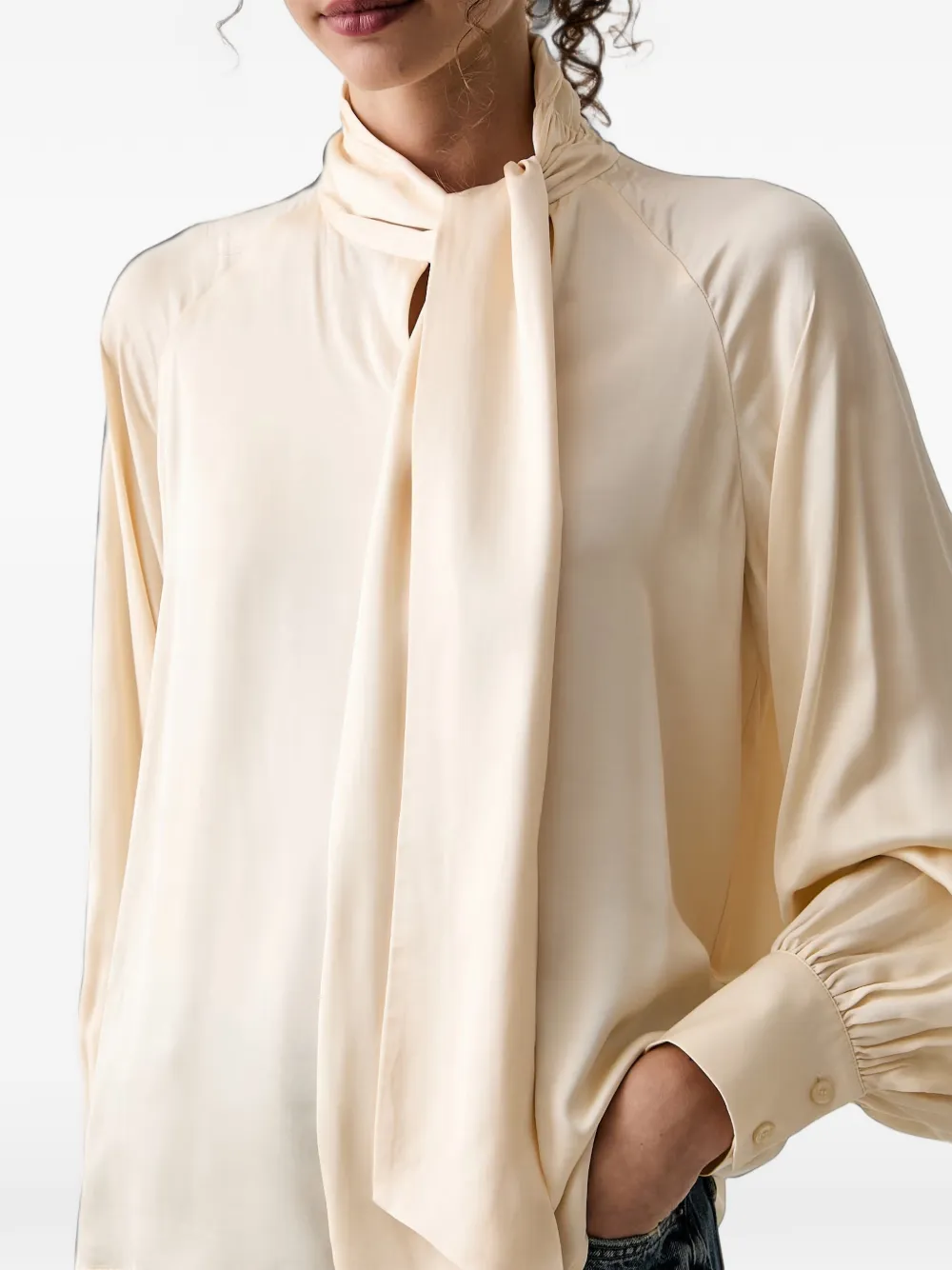 LIU JO pussy-bow long-sleeve blouse Beige