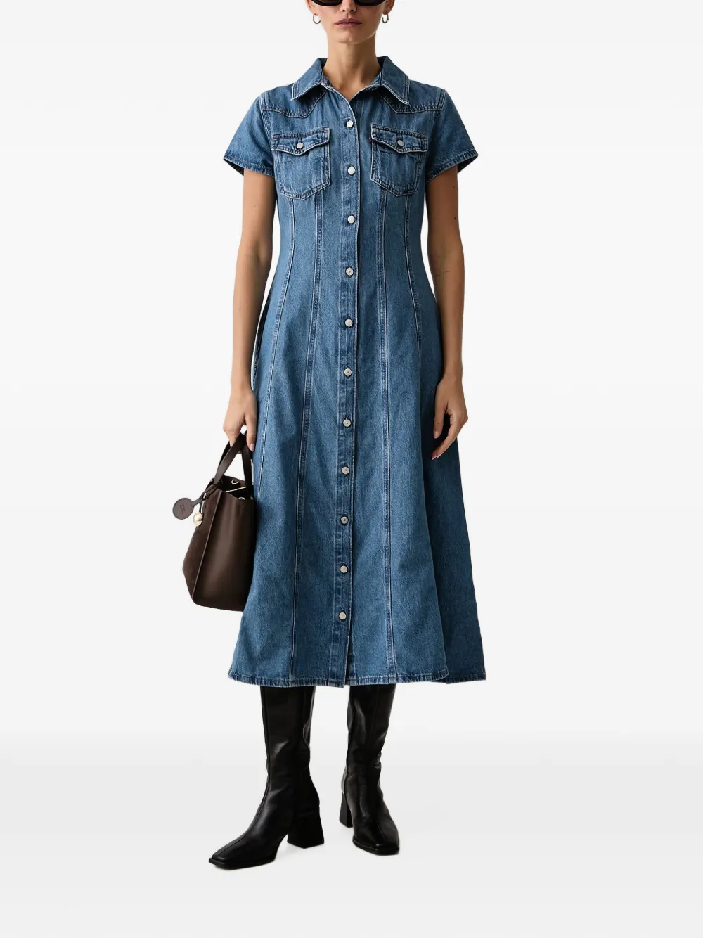 Levi's short-sleeve denim midi dress Blauw