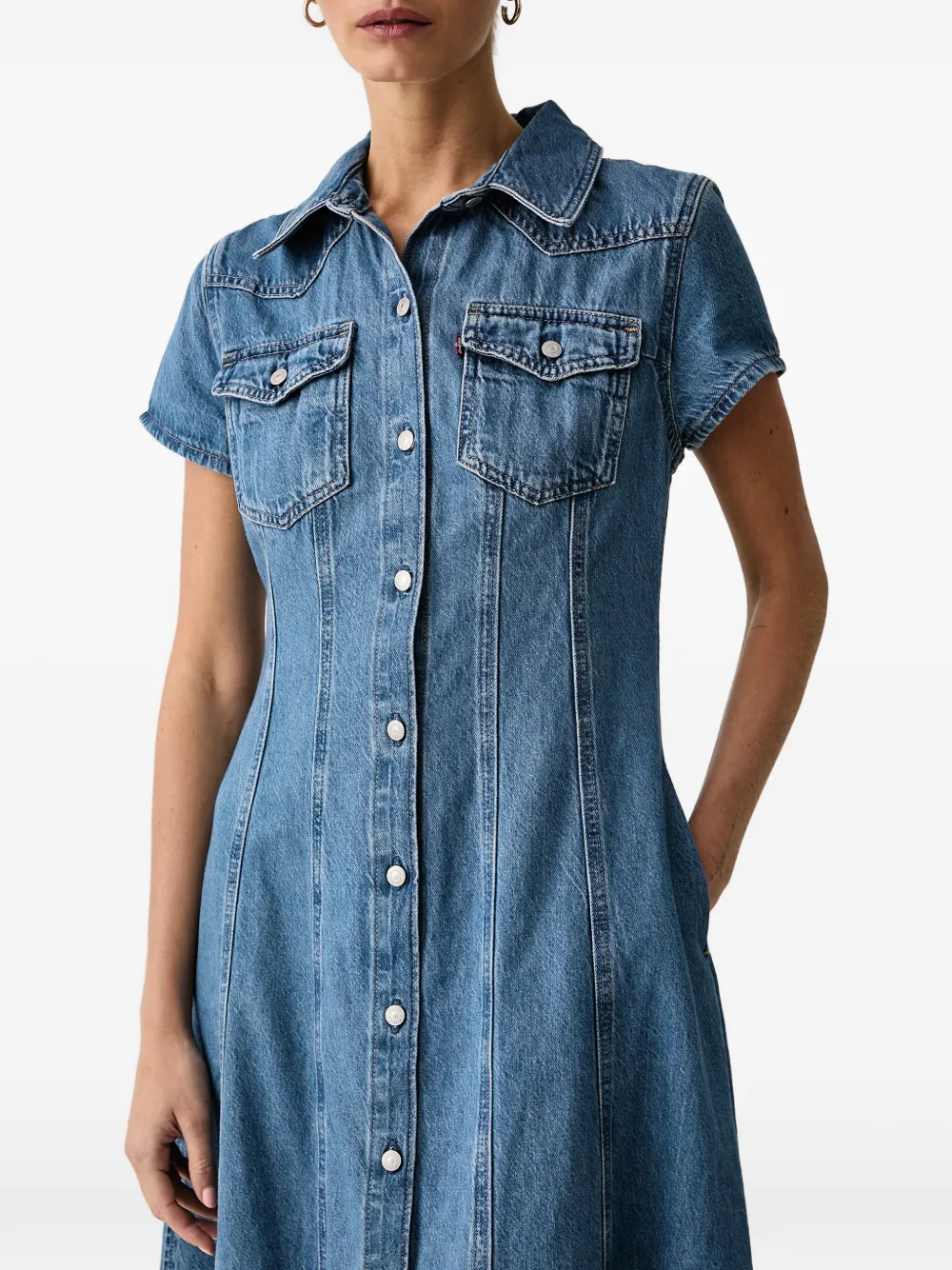 Levi's short-sleeve denim midi dress Blauw