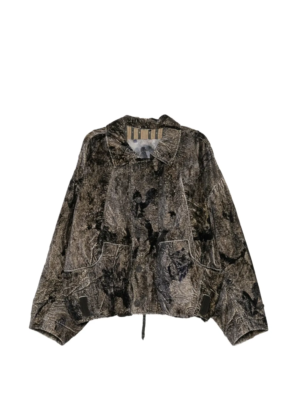 Ziggy Chen Crinkled-effect Abstract-print Jacket In Black