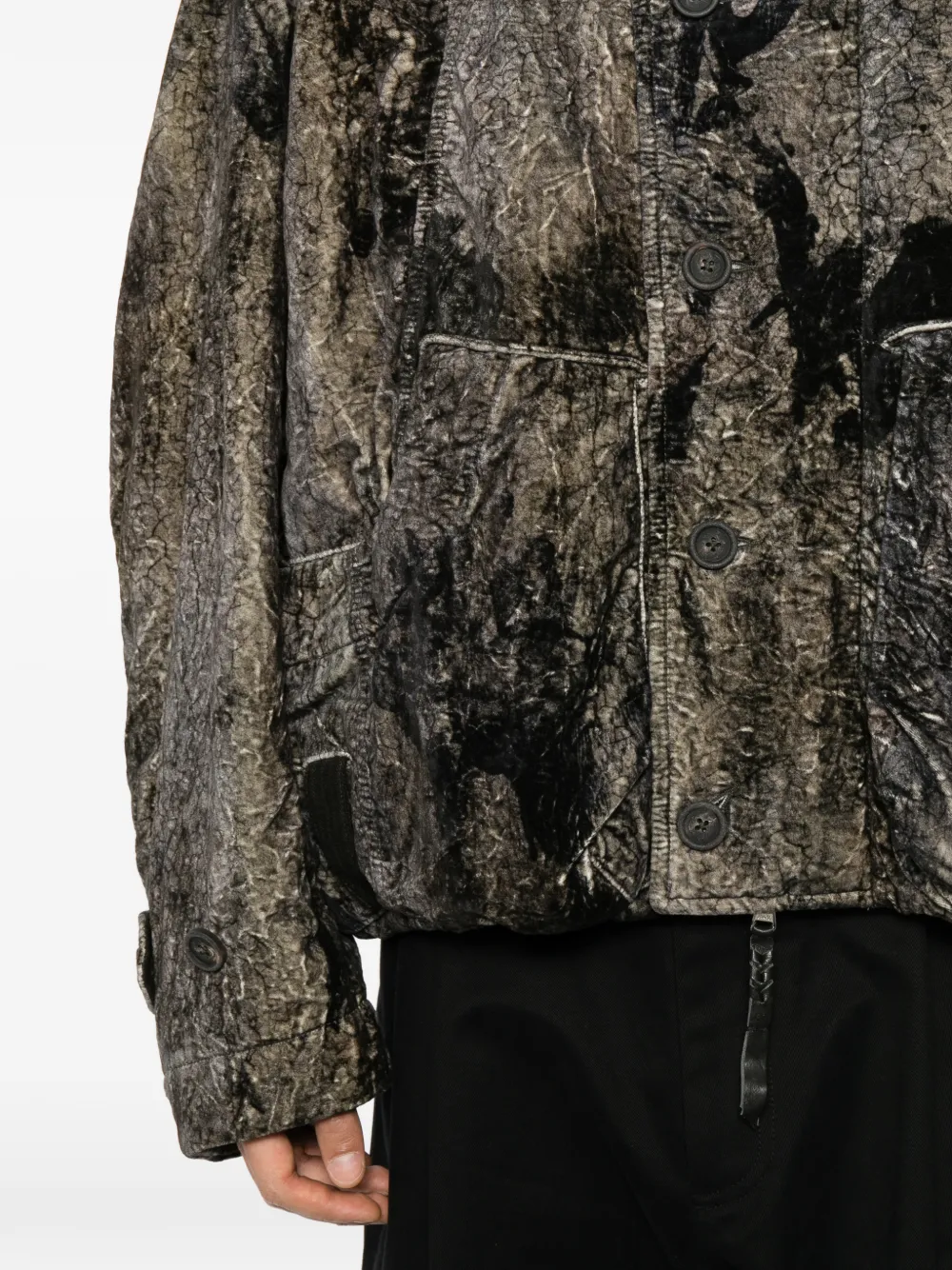 Ziggy Chen Jack met gekreukt effect en abstracte print Zwart