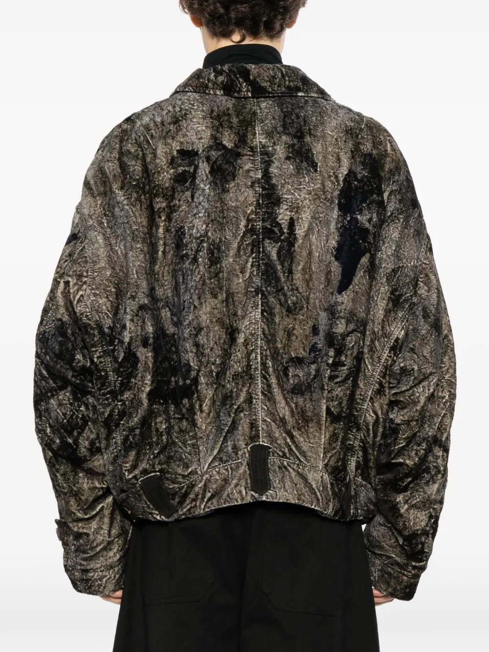 Ziggy Chen Jack met gekreukt effect en abstracte print Zwart