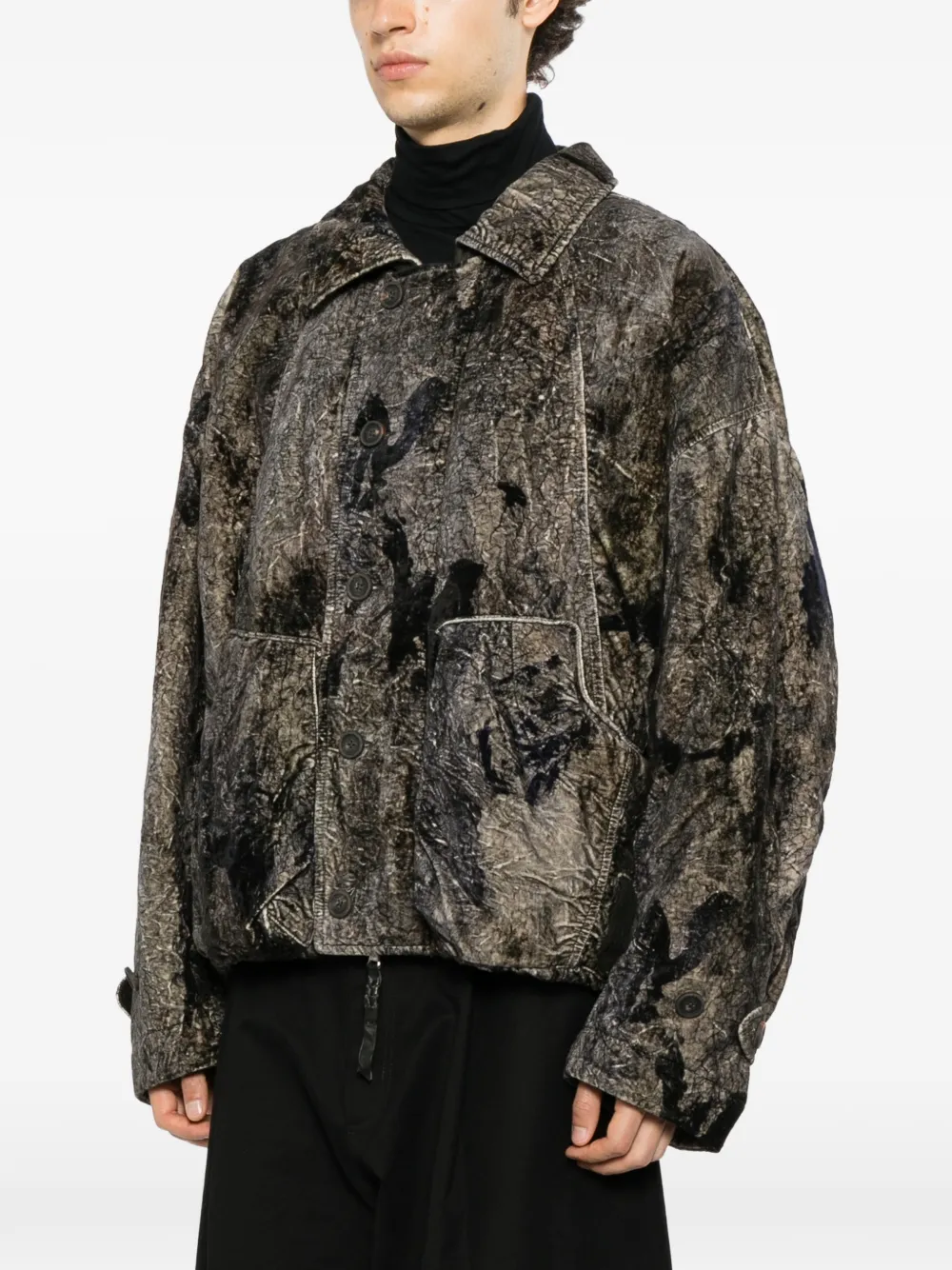Ziggy Chen Jack met gekreukt effect en abstracte print Zwart