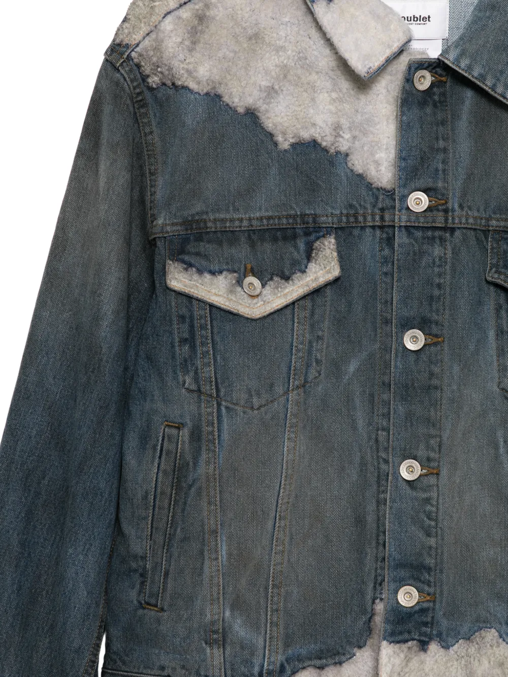 Doublet Denim jack met fleece afwerking en vervaagd effect Blauw