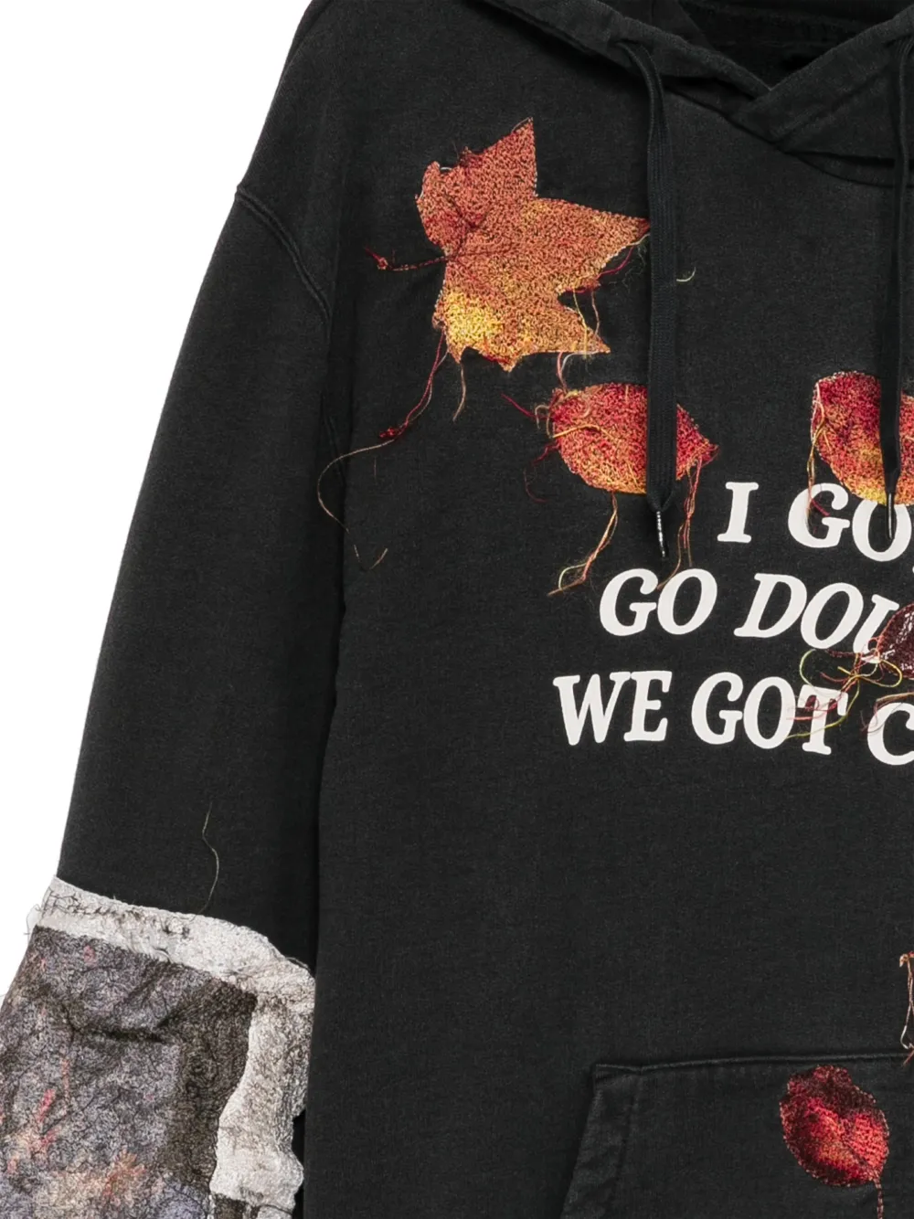 Doublet Hoodie met geborduurd blad en patchwork Zwart