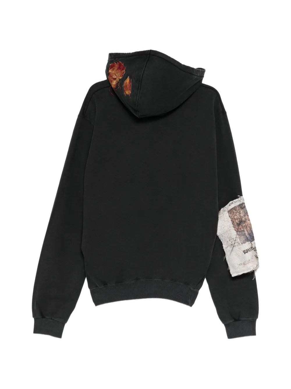 Doublet Hoodie met geborduurd blad en patchwork Zwart