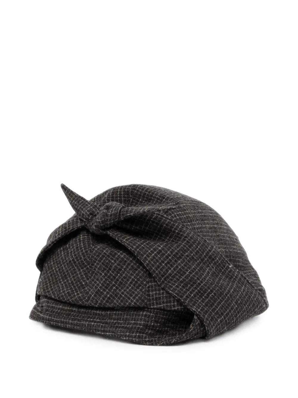 Ziggy Chen Check-pattern Knot-detail Hat In Gray