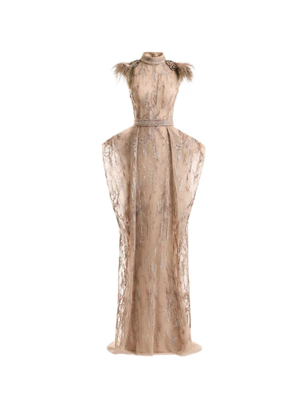 Gemy Maalouf feather-trim hip-panel dress