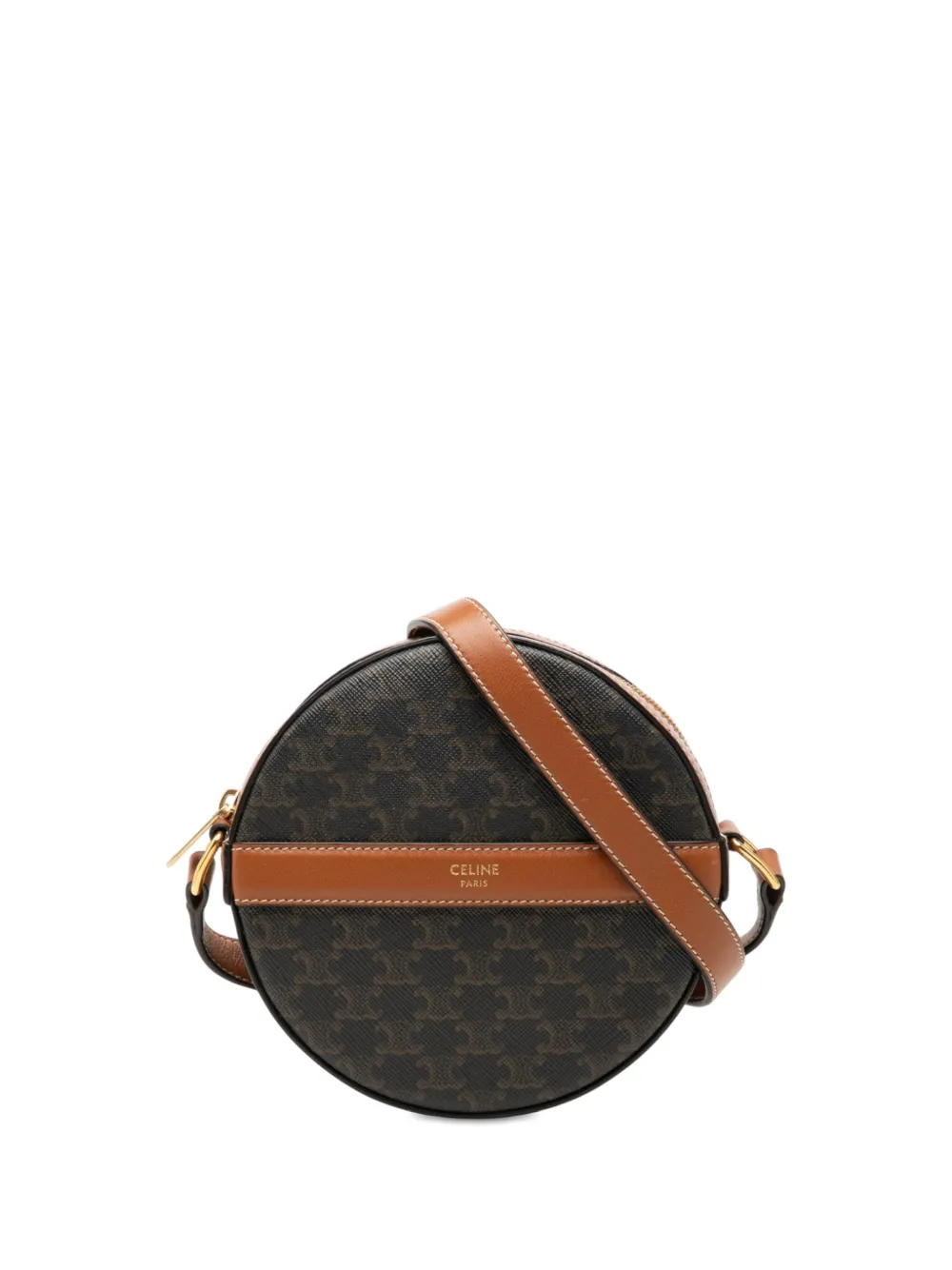 Celine Pre-Owned 2021 Triomphe Coated Canvas Round Purse on Strap crossbody bag in Brown