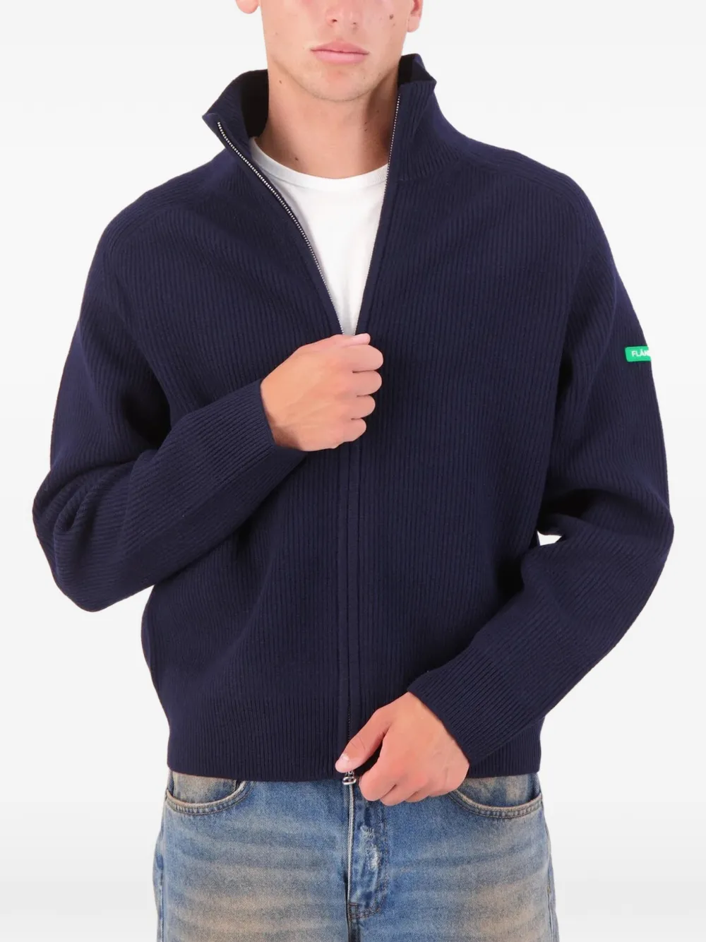 FLÂNEUR ribbed-knit zip-up cardigan