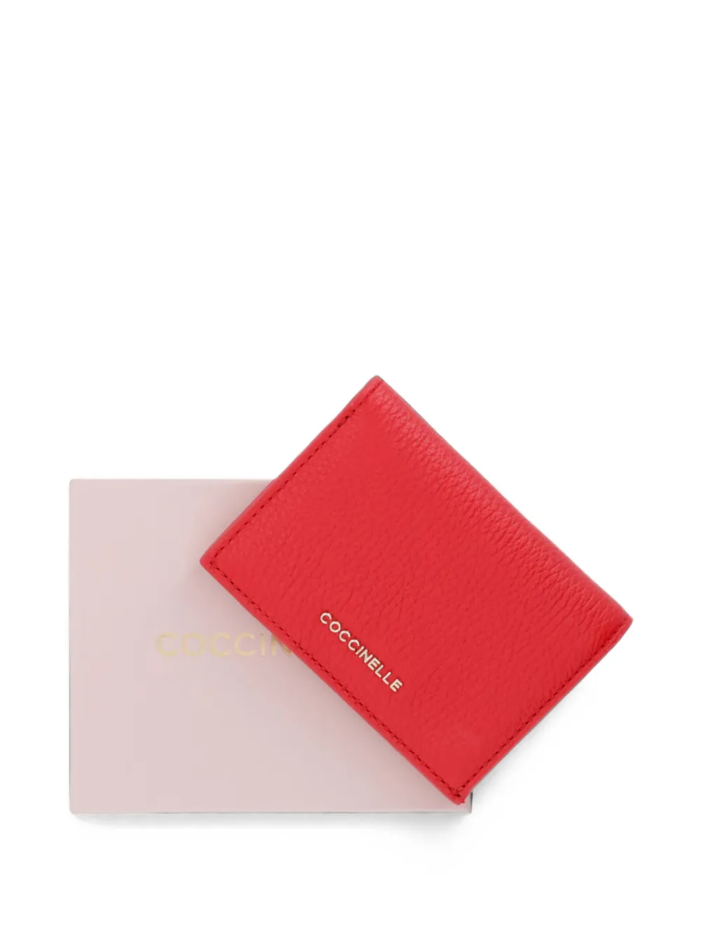 Coccinelle small Metallic logo-lettering pebbled wallet Rood