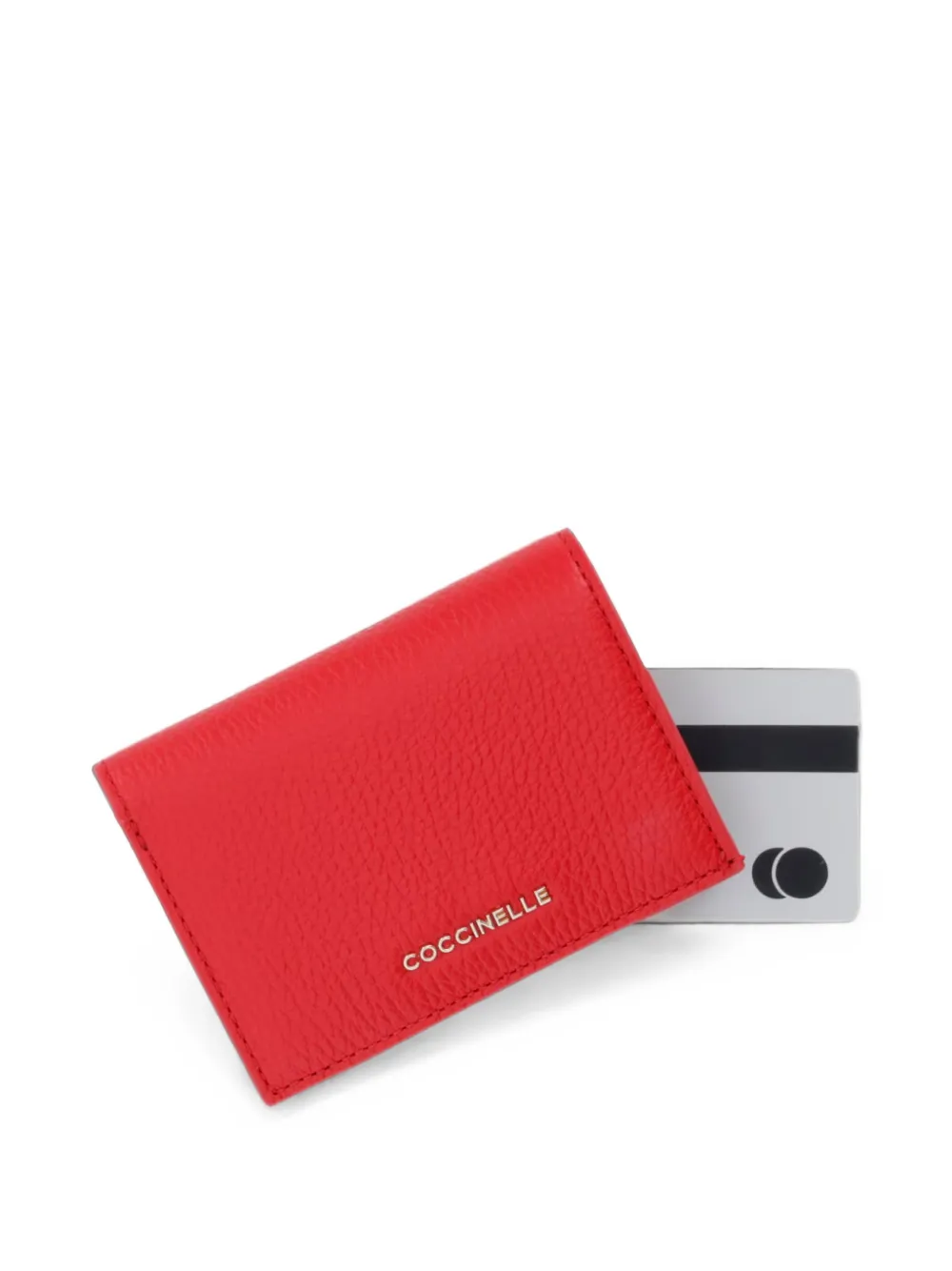 Coccinelle small Metallic logo-lettering pebbled wallet Rood