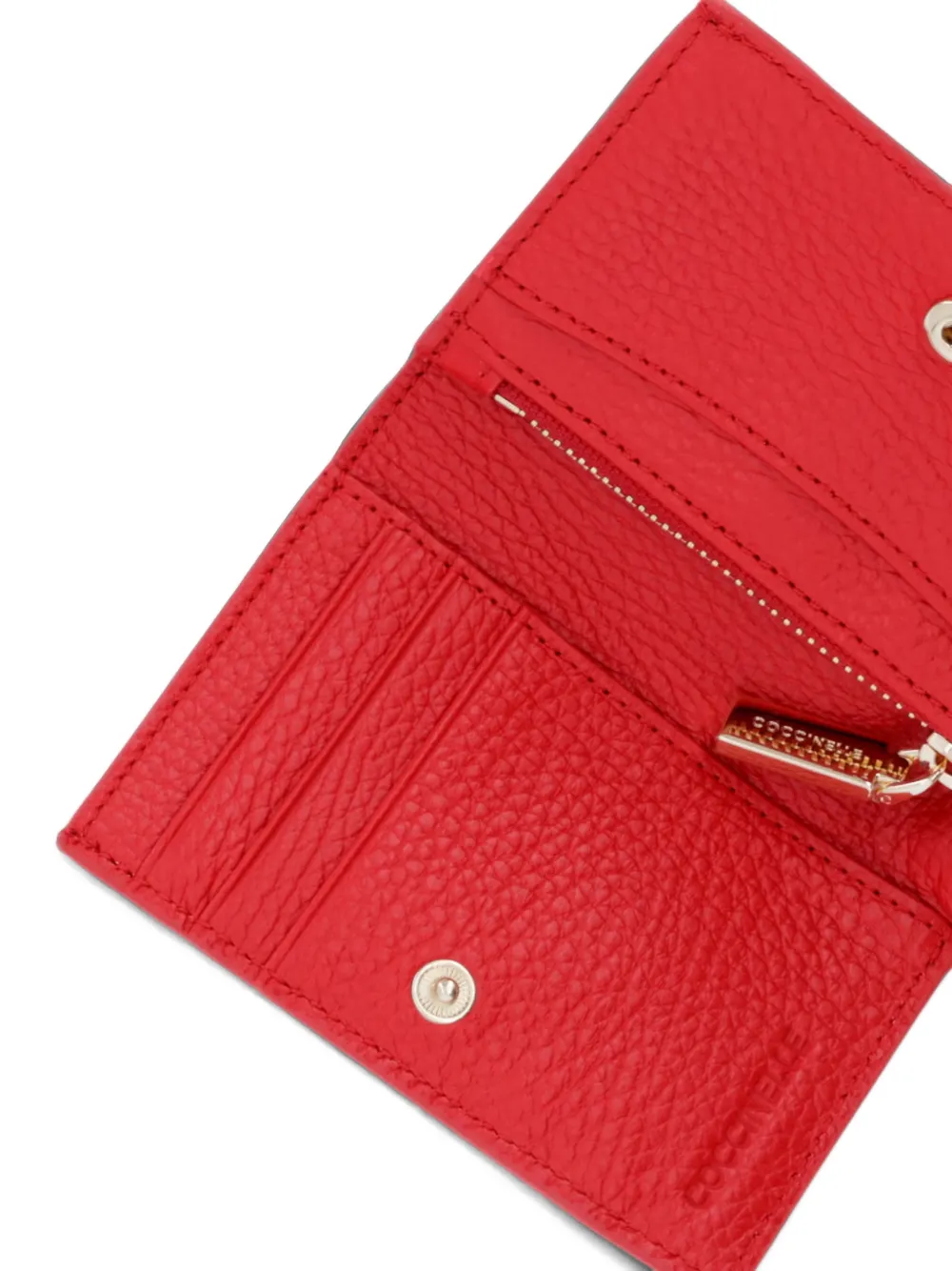 Coccinelle small Metallic logo-lettering pebbled wallet Rood