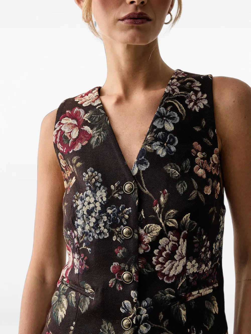 LUISA SPAGNOLI Semaforo gilet met bloemen-jacquard Bruin