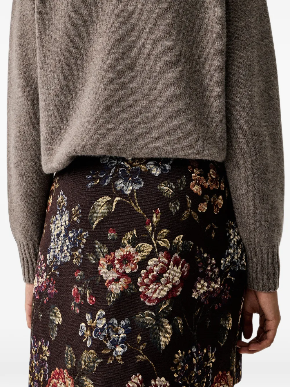 LUISA SPAGNOLI Flacone floral-tapestry buckle-detail straight mini skirt Bruin