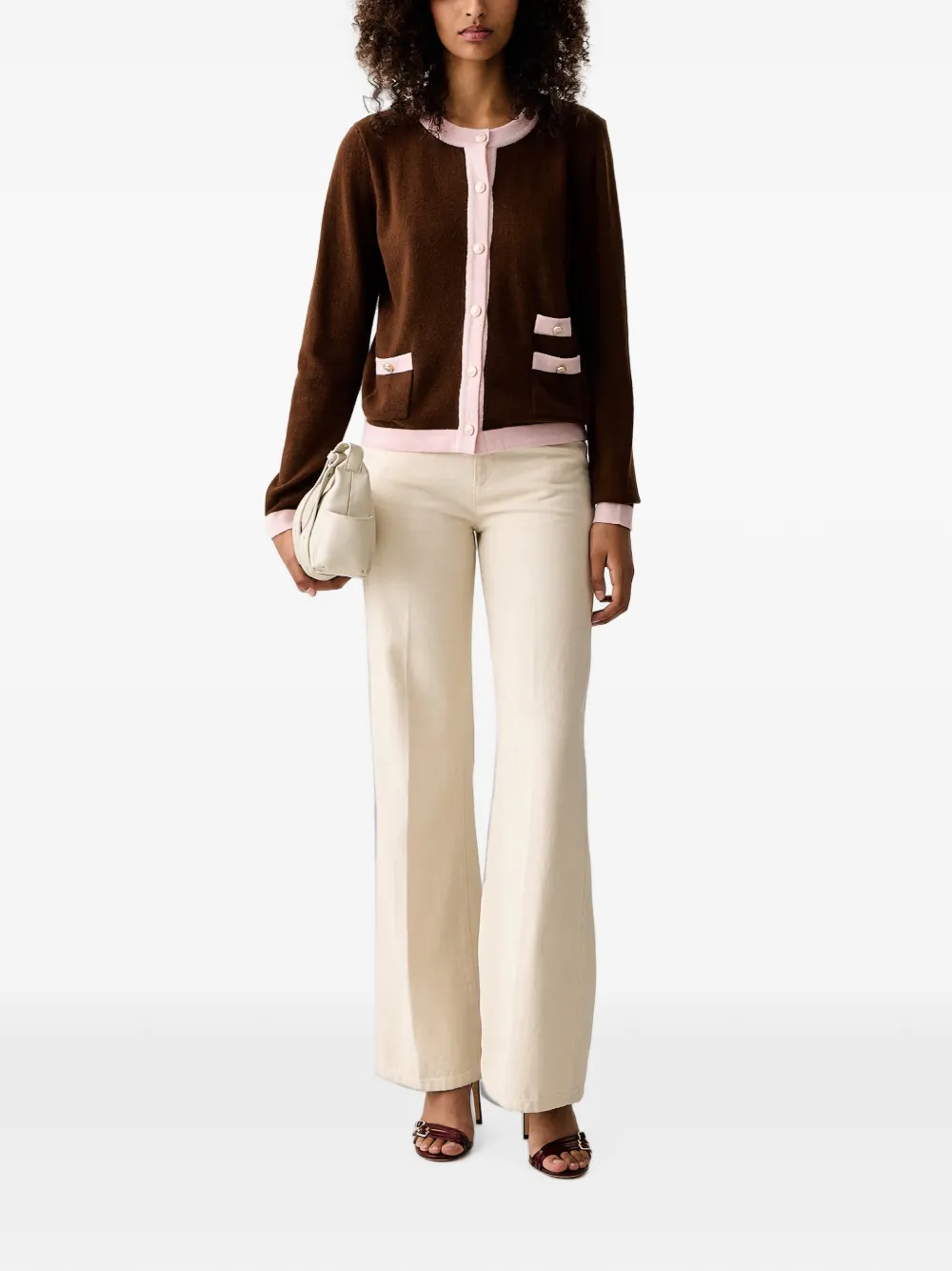LUISA SPAGNOLI Cuoricino vest met contrasterende afwerking en knopen Bruin
