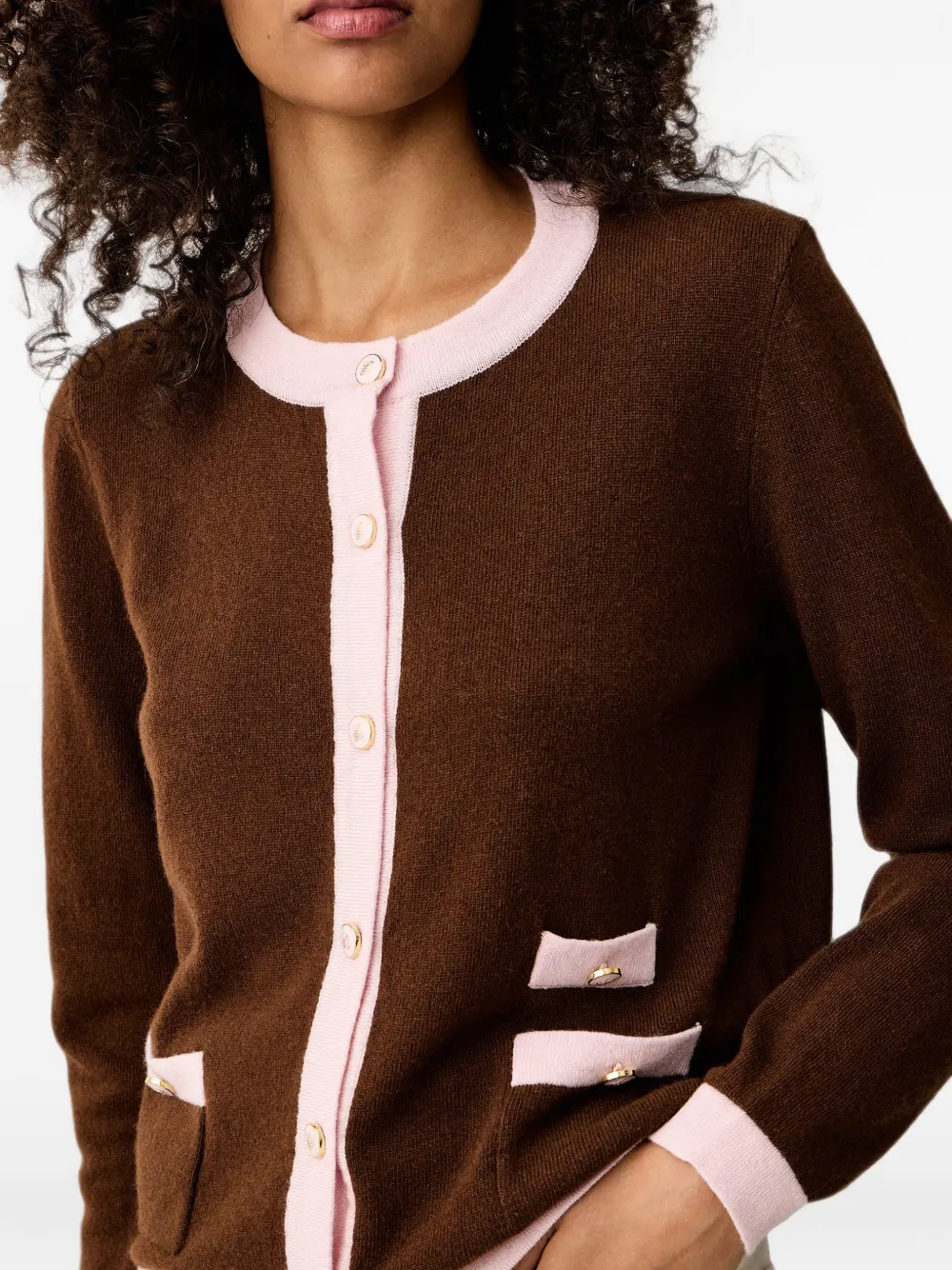 LUISA SPAGNOLI Cuoricino vest met contrasterende afwerking en knopen Bruin