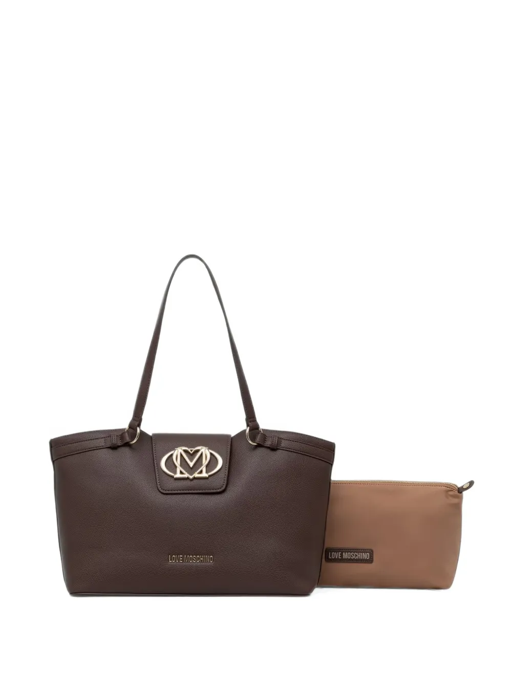 Love Moschino logo-plaque pebbled-effect tote bag - Marrone
