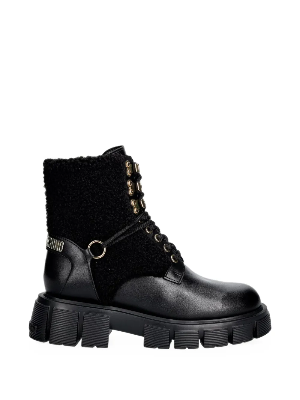 Love Moschino bouclé-panel lace-up boots
