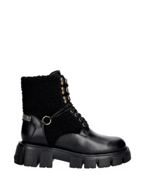 Love Moschino bouclé-panel lace-up boots