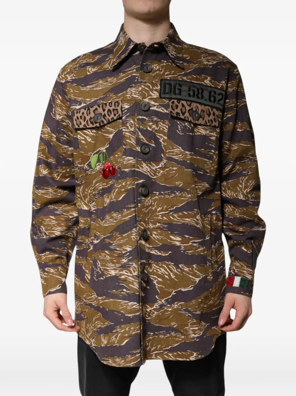 Dolce & Gabbana tiger-stripe leopard-print jacket - Marrone