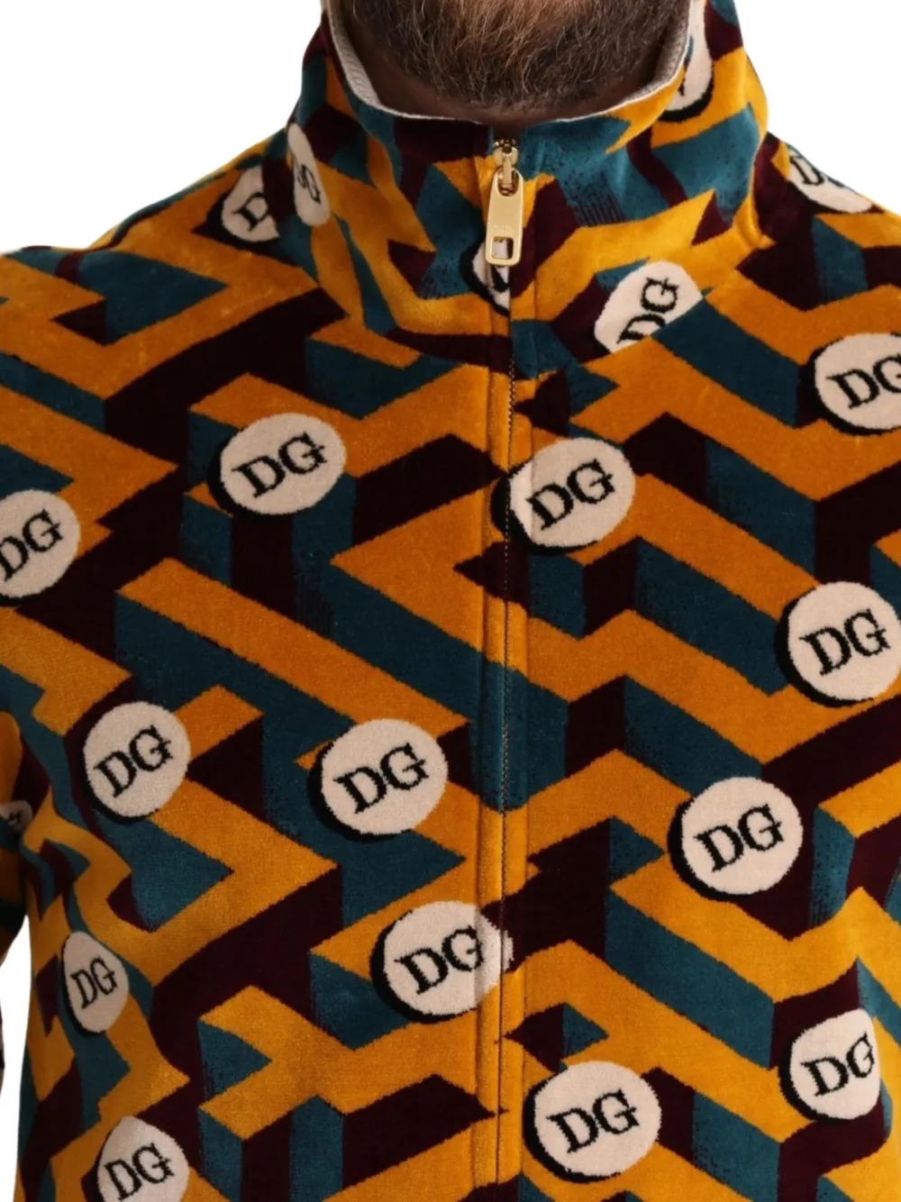 Dolce & Gabbana geometric-pattern zip-up sweatshirt Geel