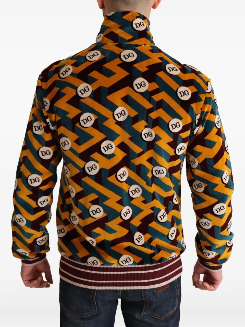 Dolce & Gabbana geometric-pattern zip-up sweatshirt Geel