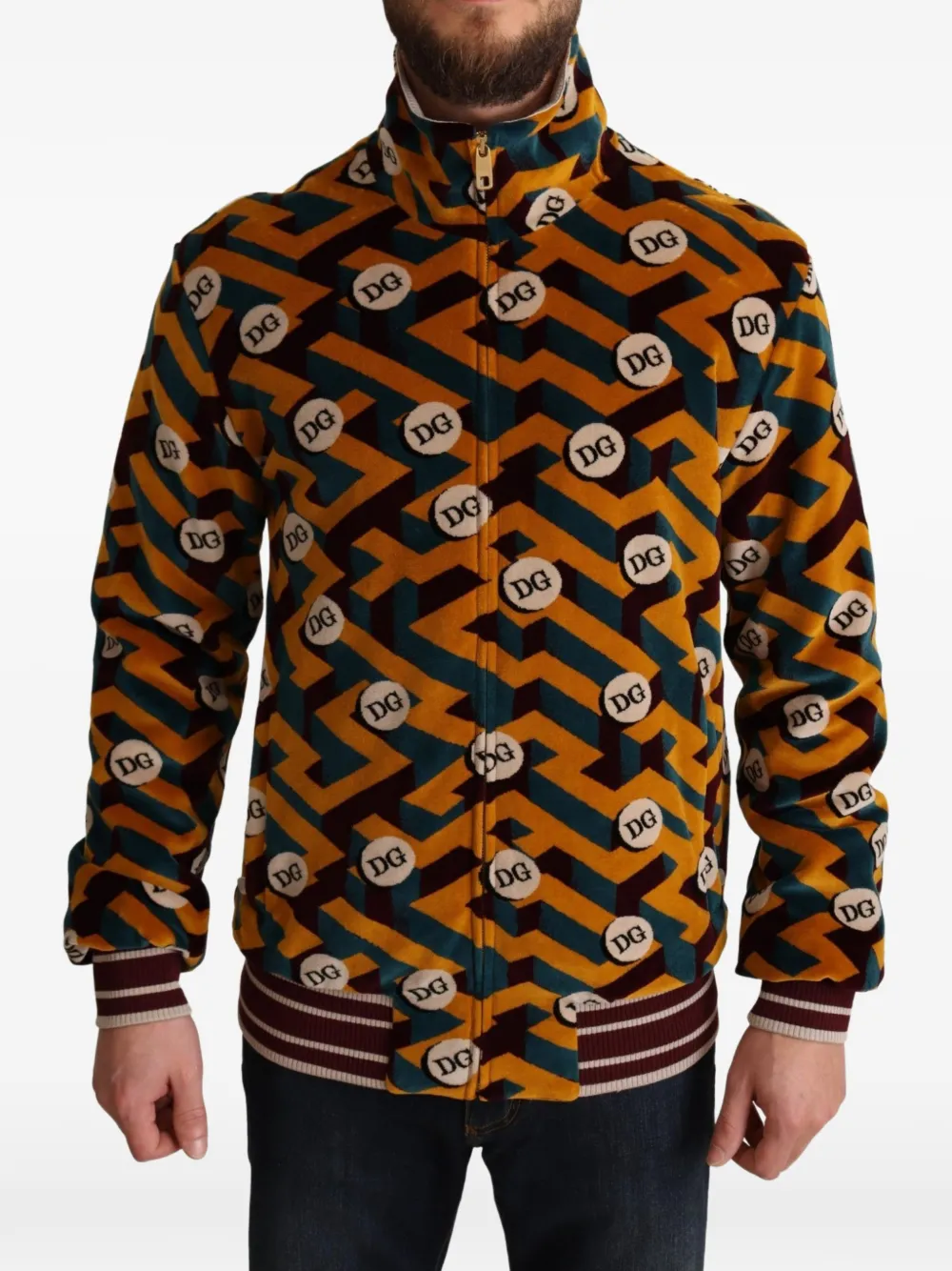Dolce & Gabbana geometric-pattern zip-up sweatshirt Geel