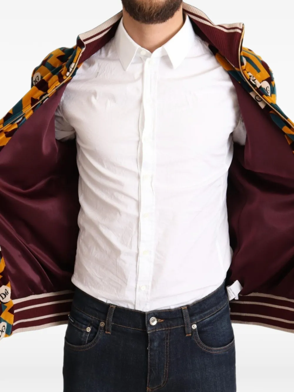 Dolce & Gabbana geometric-pattern zip-up sweatshirt Geel
