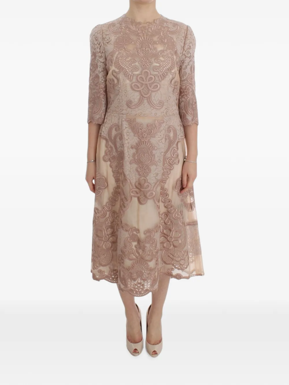 Dolce & Gabbana lace-embroidered shift midi dress - Pink