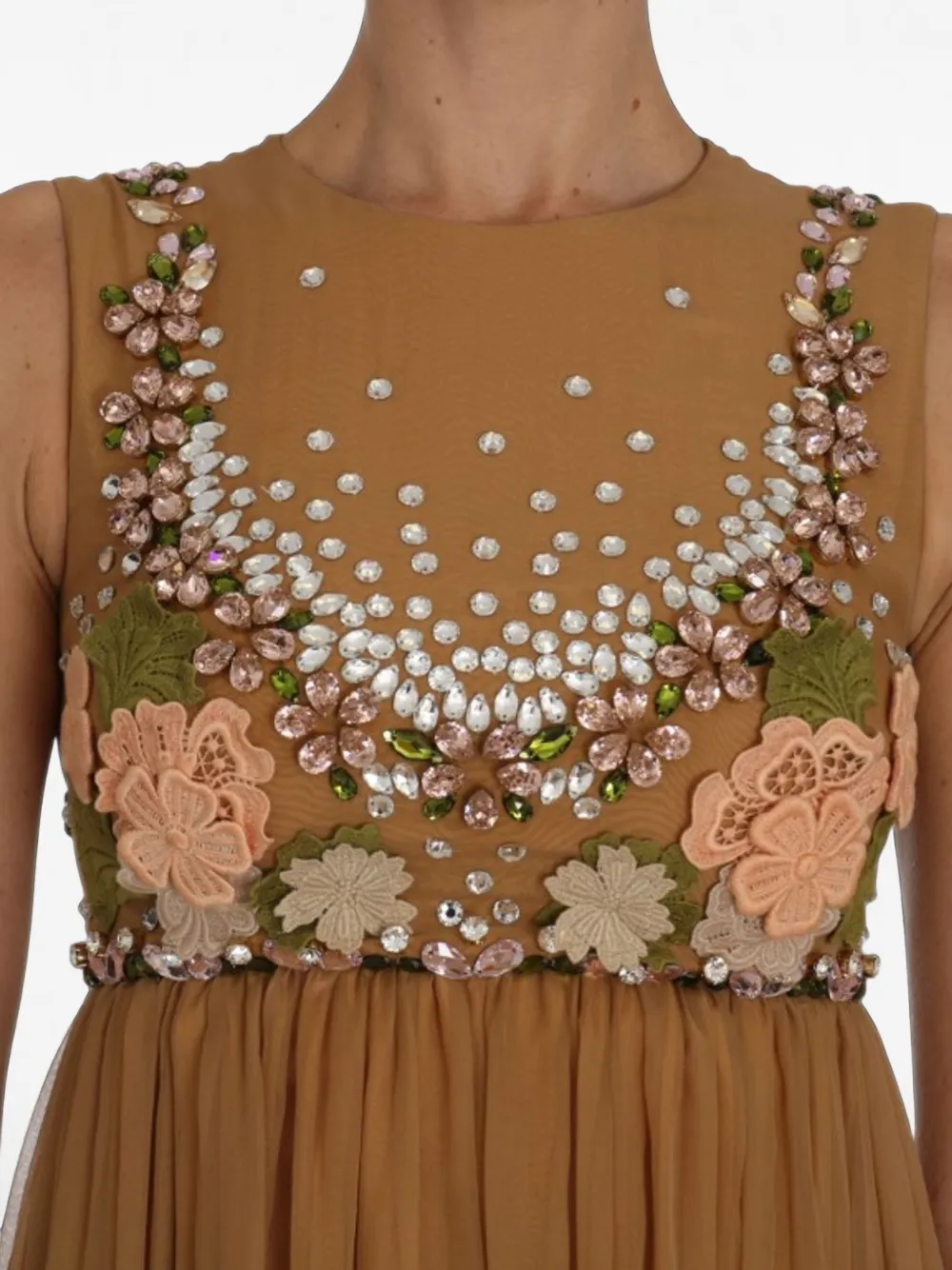 Dolce & Gabbana crystal-embellished floral-appliqué midi dress Bruin