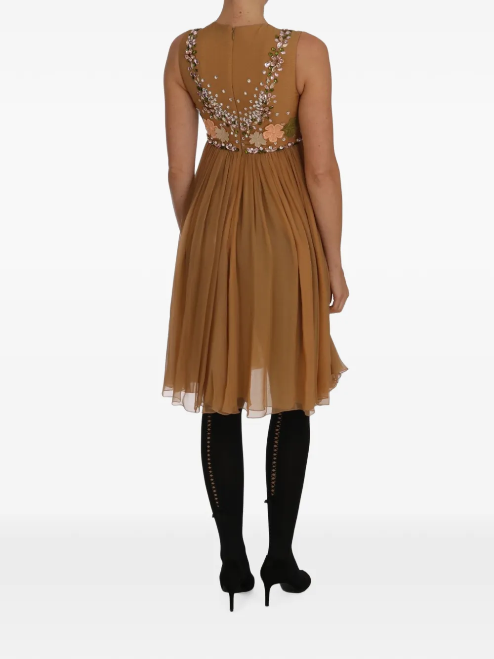 Dolce & Gabbana crystal-embellished floral-appliqué midi dress Bruin