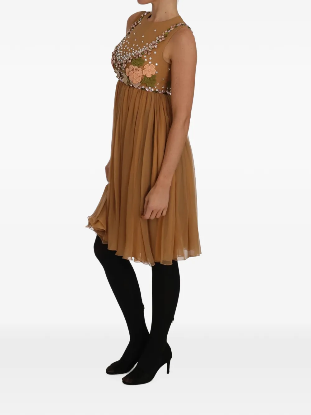Dolce & Gabbana crystal-embellished floral-appliqué midi dress Bruin