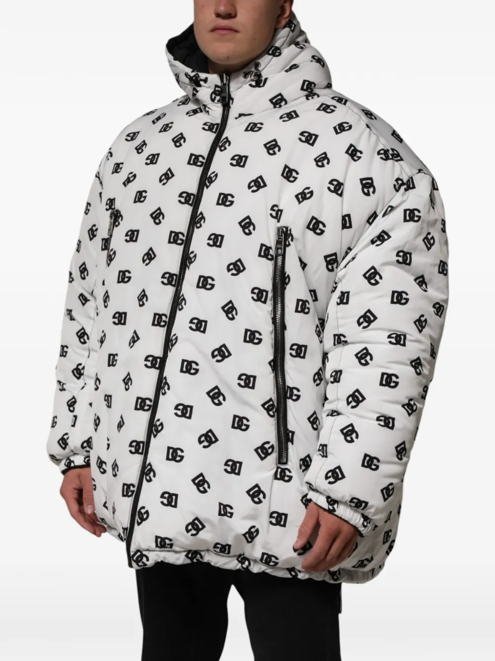 Dolce & Gabbana DG Monogram gewatteerd jack met capuchon Wit