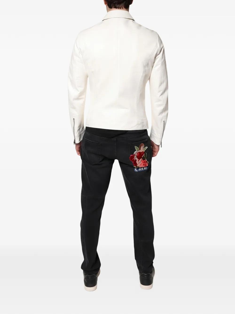 Dolce & Gabbana collared zip-up leather jacket Wit