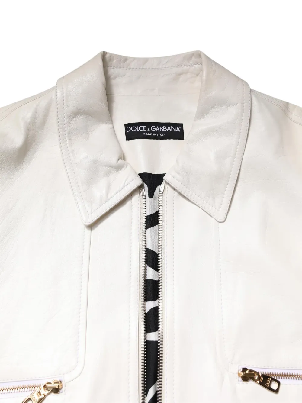 Dolce & Gabbana collared zip-up leather jacket Wit