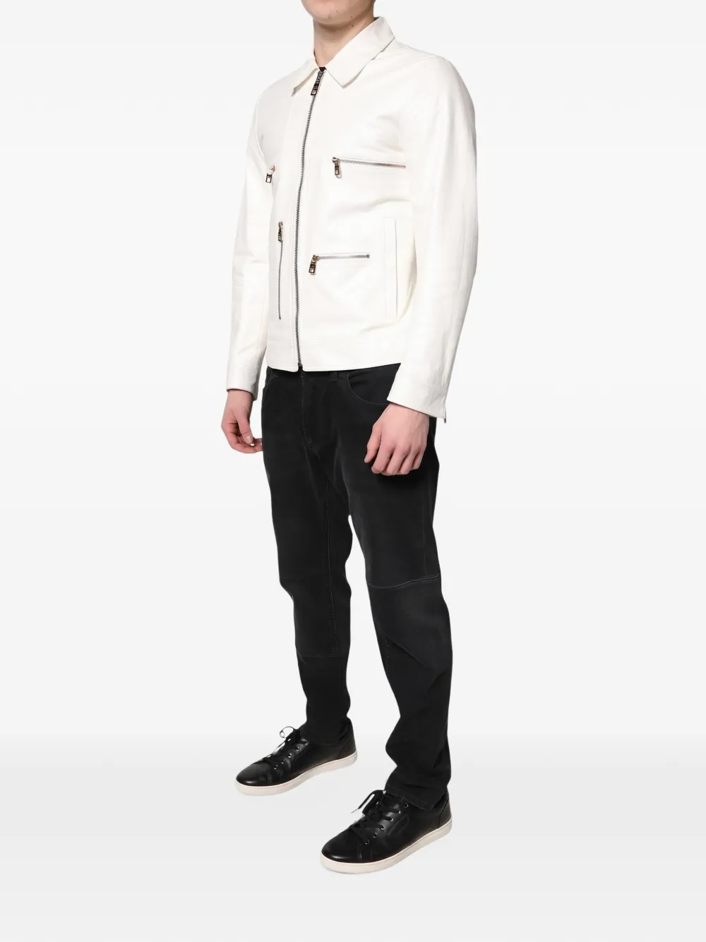 Dolce & Gabbana collared zip-up leather jacket Wit