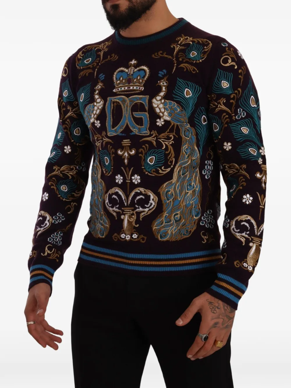 Dolce & Gabbana DG Crown embroidered sweater Paars