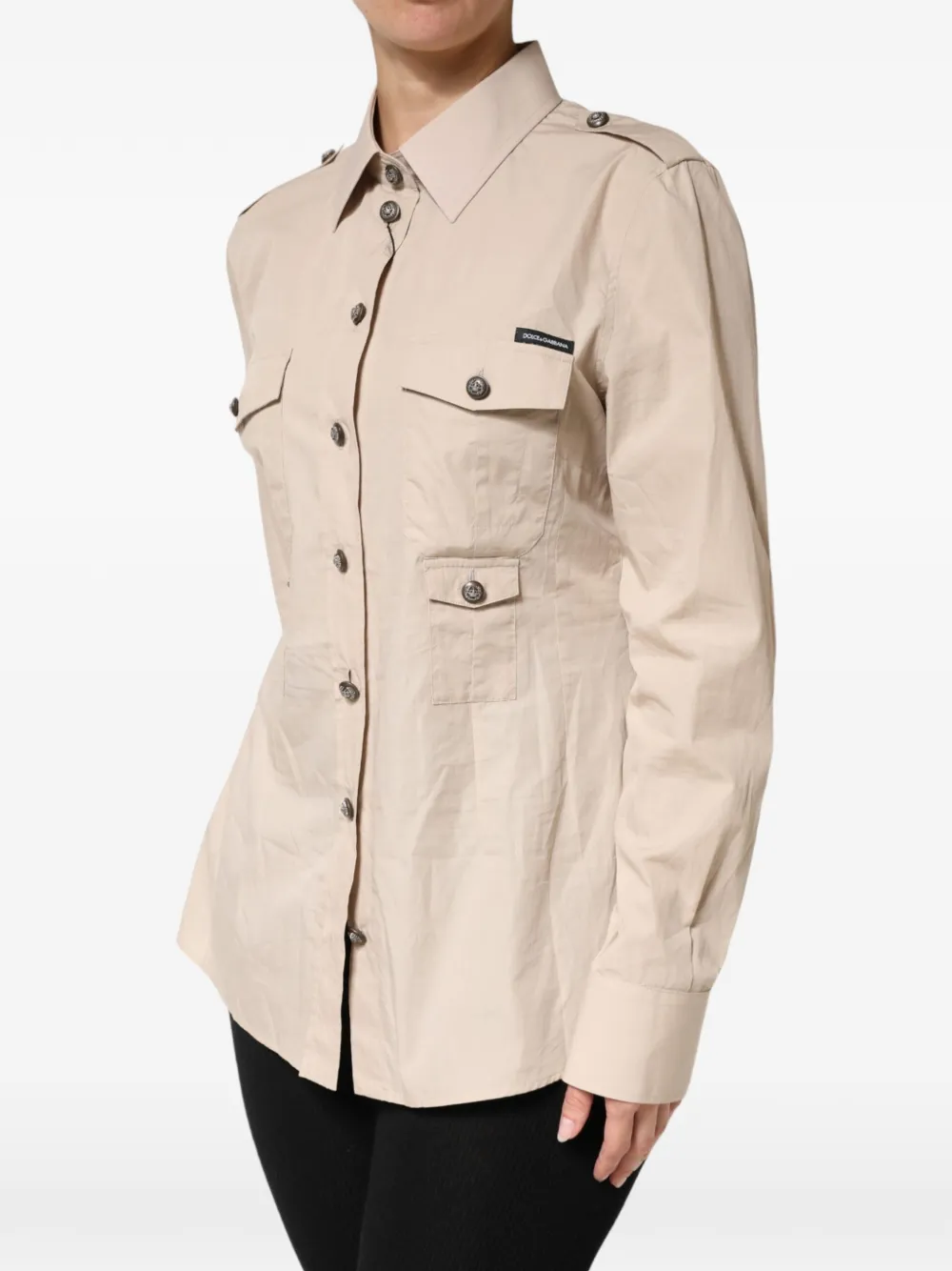 Dolce & Gabbana Blouse met epauletten en knopen Beige
