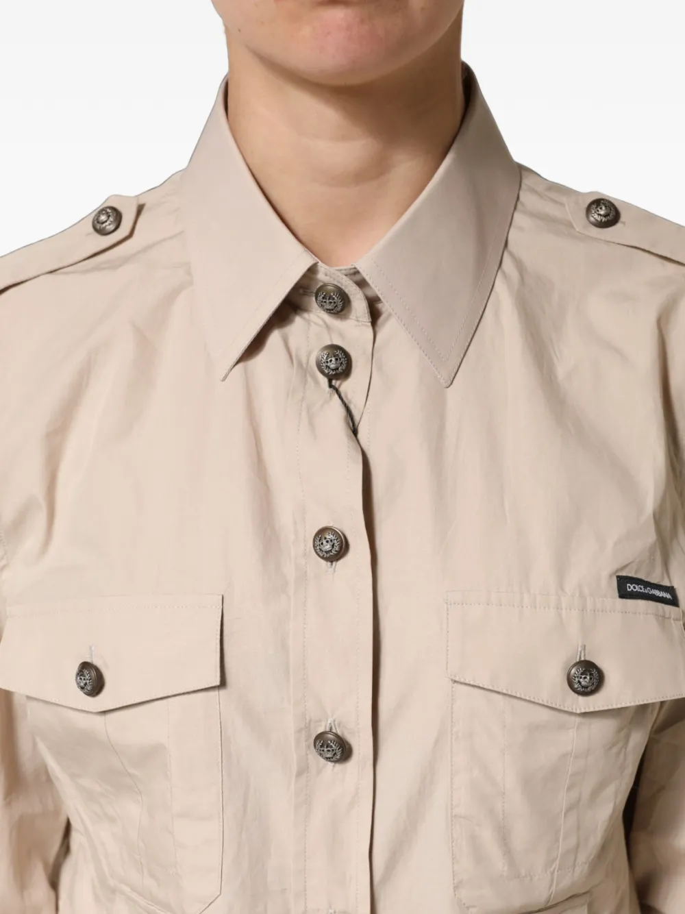 Dolce & Gabbana Blouse met epauletten en knopen Beige