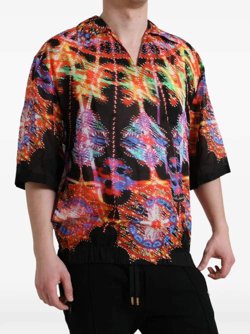 Dolce & Gabbana Zijden T-shirt met Luminarie-print Zwart
