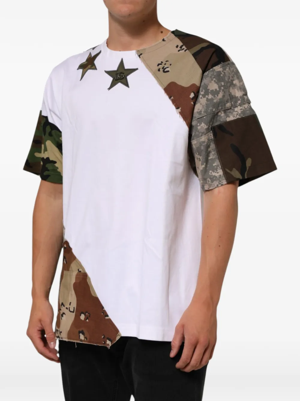 Dolce & Gabbana camouflage-patchwork star-patch T-shirt Wit