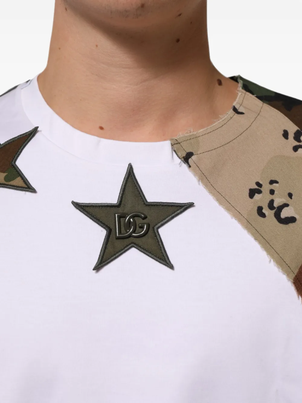 Dolce & Gabbana camouflage-patchwork star-patch T-shirt Wit